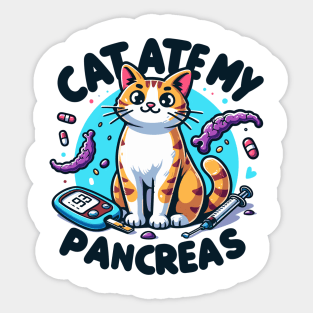 Mischievous Feline: Cat Ate My Pancreas Humor Sticker